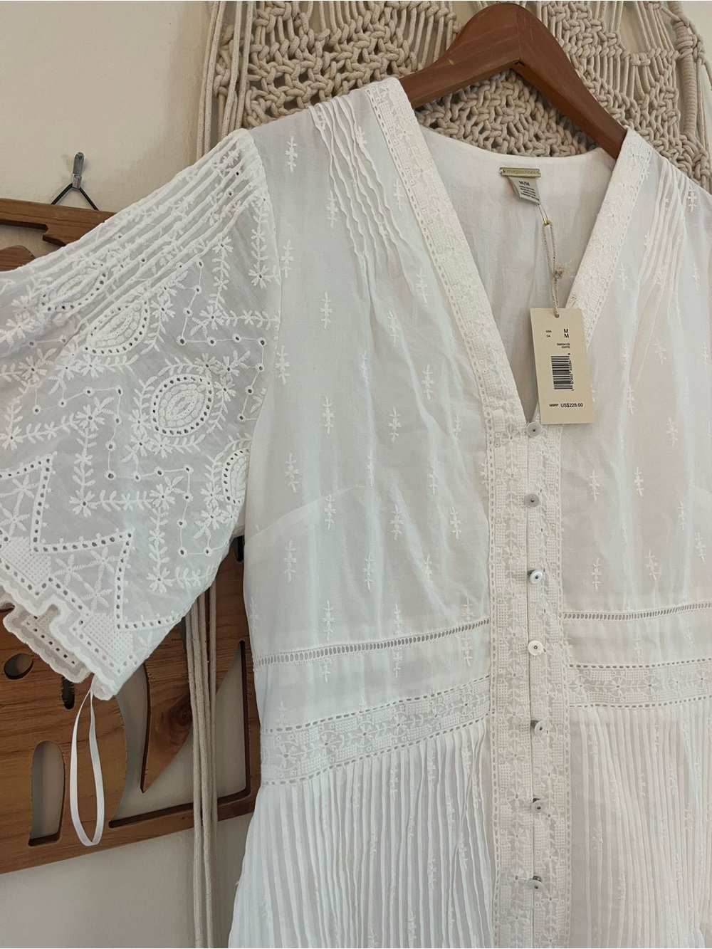 NWT Magaschoni White Linen Eyelet Short Sleeve Button-Front Maxi Dress Medium - Picture 4 of 13